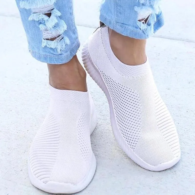 Women's flyknit slip on sneakers comfort walking sneakers summer breathable