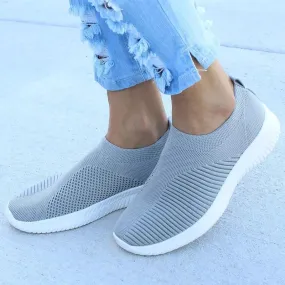 Women's flyknit slip on sneakers comfort walking sneakers summer breathable