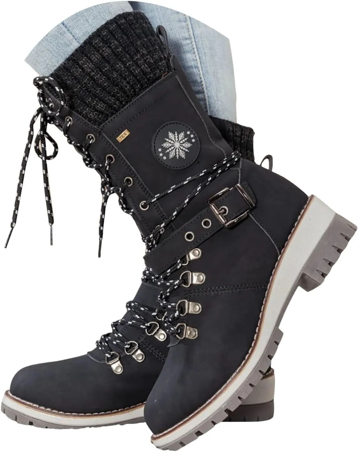 Womens Snow Boots Womens Winter Snow Boots Walking Comfortable Hiking Furry Mid Calf Lace Up Warm Booties Shoes