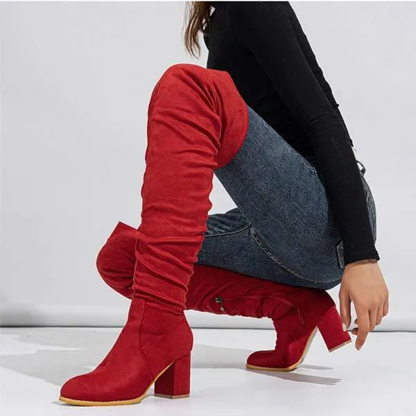 Women's Suede High Heel Chunky Over The Knee Boots 65710544C