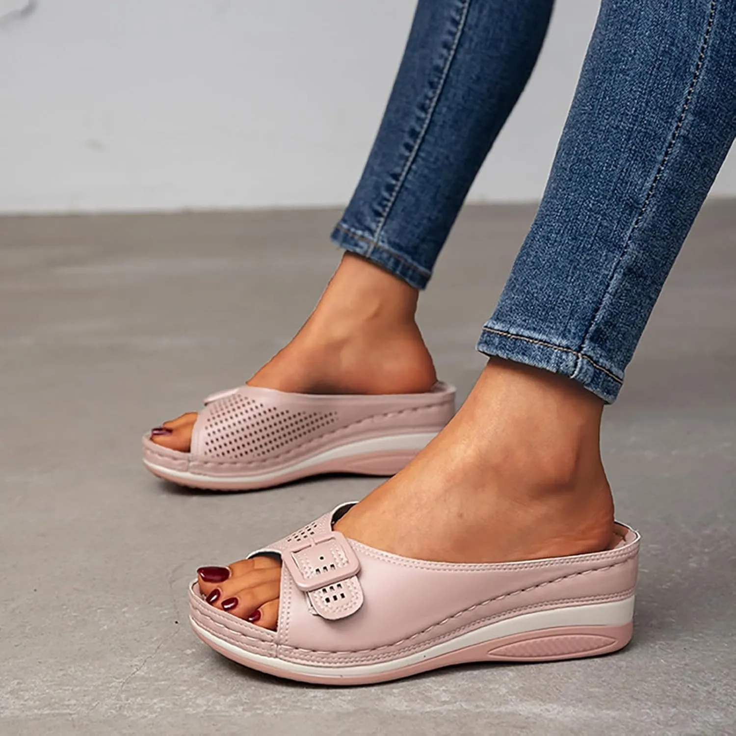 Womens Wedge Slippers Comfortable Open Toe Slip On Sandals Breathable Hollow Out Yoga Mat Slippers for Home Casual Beach Outdoor Sandals Wedges Sandal Shoes